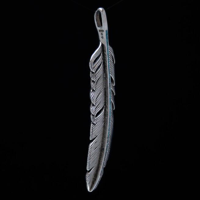 Turquoise Silver Feather Pendant - Image 2
