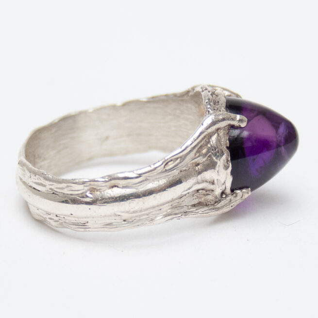 Bague Améthyste Polie Argent Sterling – Image 3