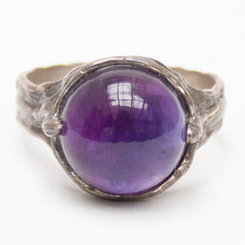 Round Amethyst Cabochon Sterling Silver Ring