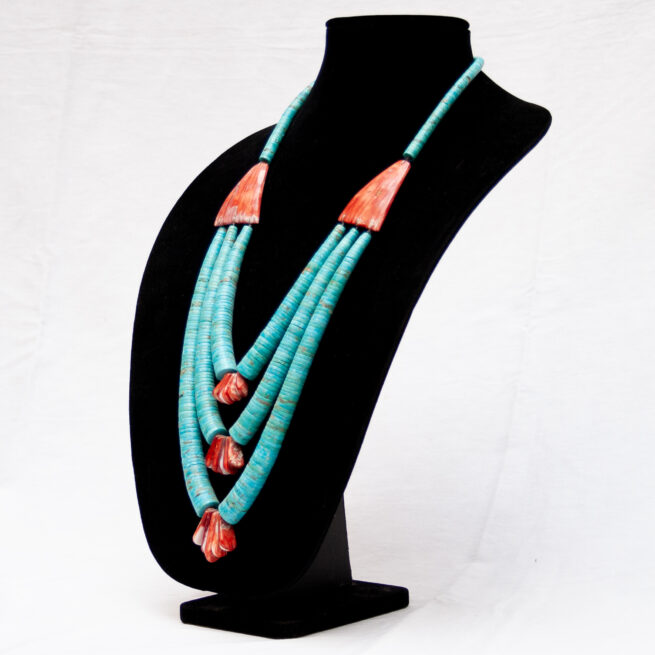 Large Triple-Strand Turquoise Spondylus Necklace - Image 3