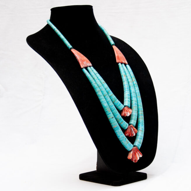 Large Triple-Strand Turquoise Spondylus Necklace - Image 2