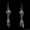 Coral Bear Paw Silver Feather Earrings
