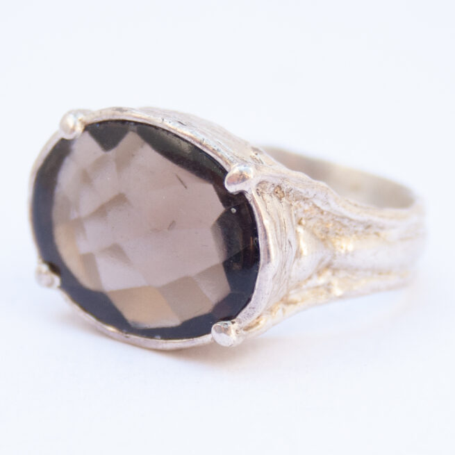 Faceted Smoky Quartz Sterling Silver Ring
