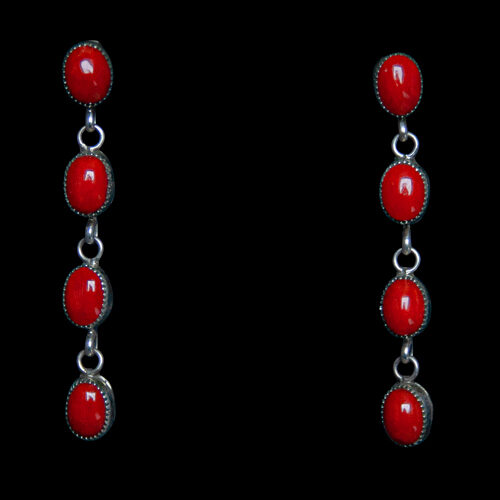 Boucles d'Oreilles Corail Rouge Quatre Étages