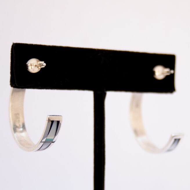 Zuni White Pearl Inlay Hoop Earrings