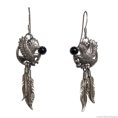 Boucles d'Oreilles Jais Aigle Argent