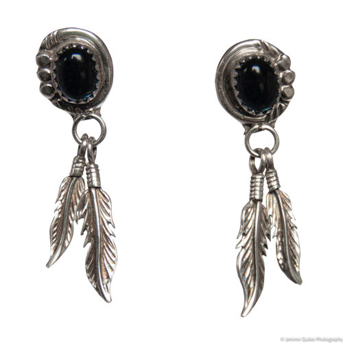 Jet Silver Feather Earrings