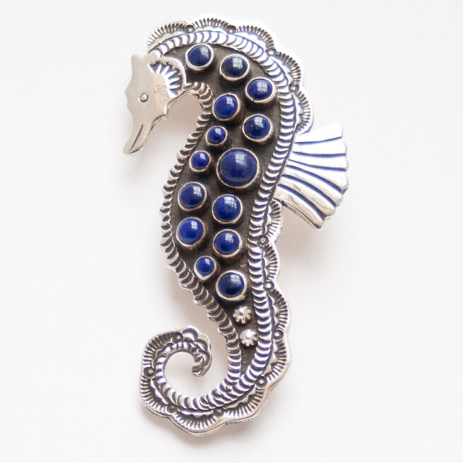 Lee Charley Lapis Seahorse Pin Brooch Pendant