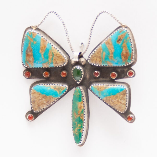 Pendentif Broche Papillon Turquoise