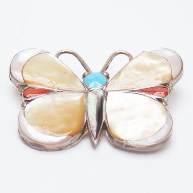 Native American Pearl Butterfly Pin Brooch Pendant - Image 2
