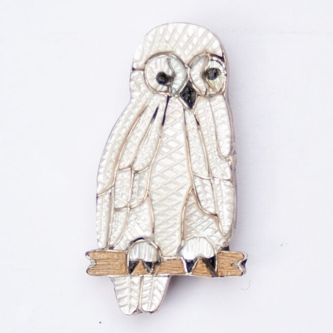 Native American White Pearl Owl Pin Brooch Pendant