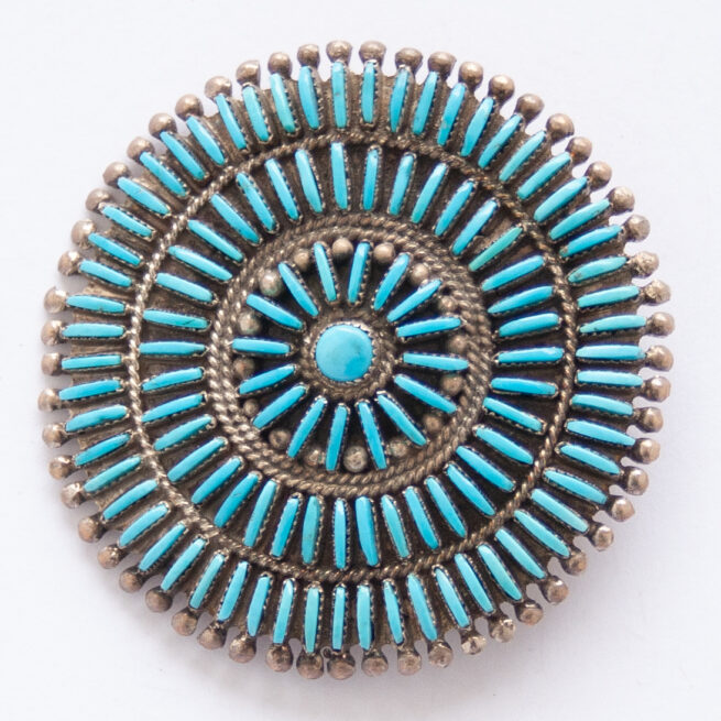 Pendentif Broche Rosace Turquoise Zuni