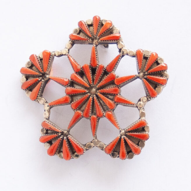 Pendentif Broche Flocon Corail Rouge