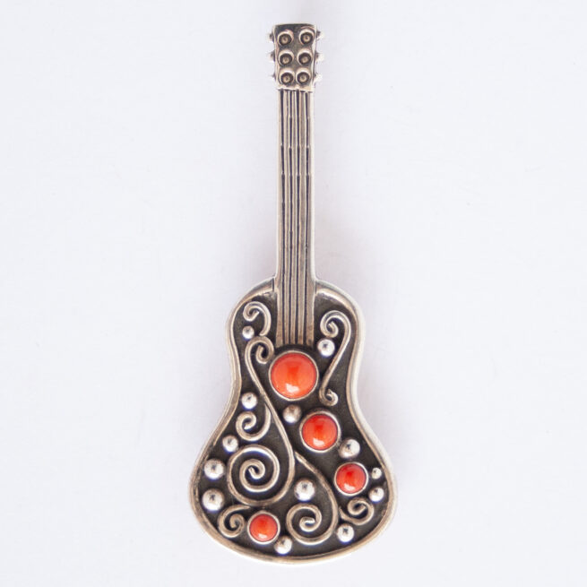 Lee Charley Red Coral Guitar Pin Brooch Pendant