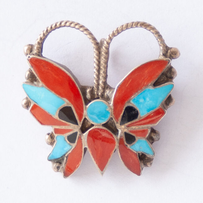 Pendentif Broche Papillon Rouge Bleu