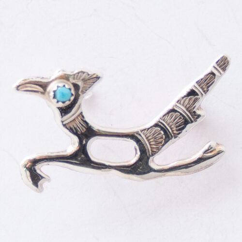 Native American Turquoise Silver Roadrunner Brooch