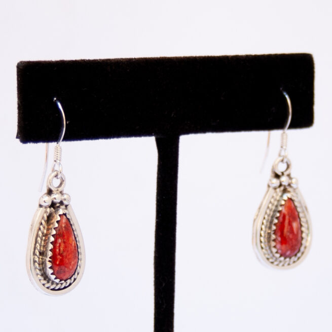 Native American Red Spondylus Teardop Earrings - Image 2