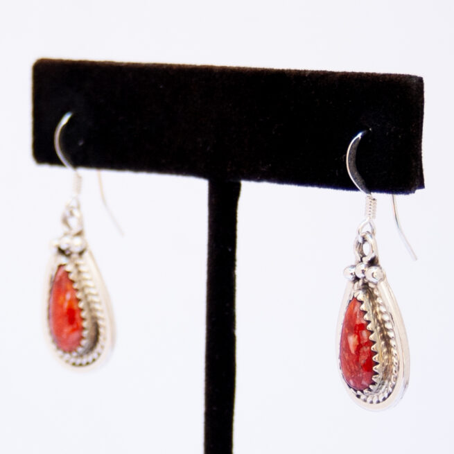 Native American Red Spondylus Teardop Earrings - Image 3