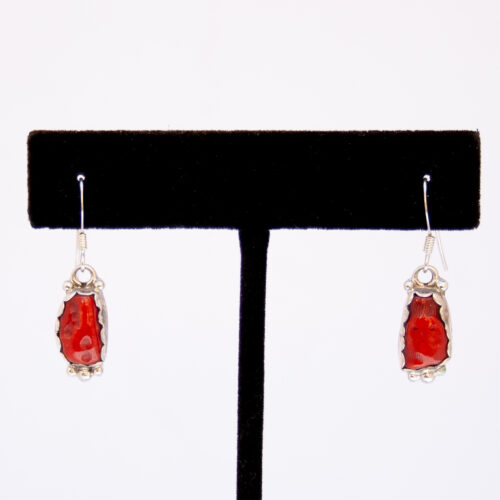 Navajo Red Coral Nugget Drop Earrings
