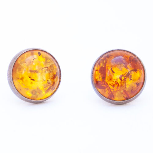 Native American Round Amber Stud Earrings