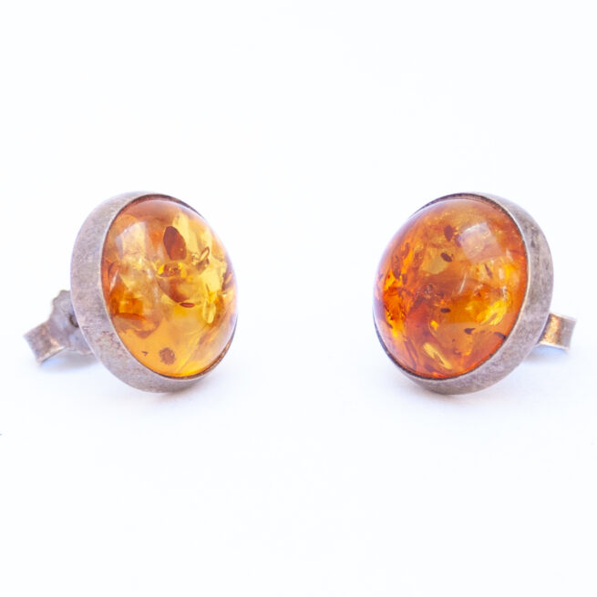 Native American Round Amber Stud Earrings - Image 2