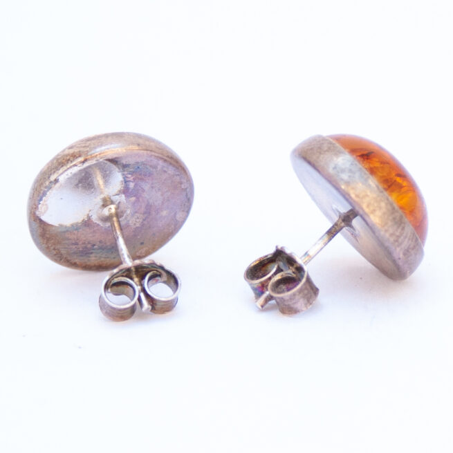 Native American Round Amber Stud Earrings - Image 3