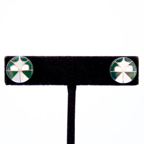 Zuni Malachite Pearl Inlay Stud Earrings