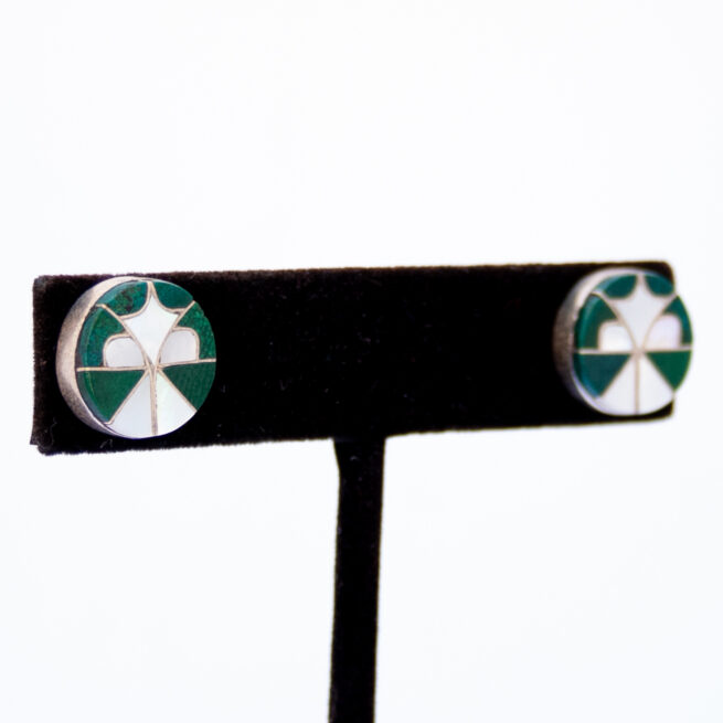Zuni Malachite Pearl Inlay Stud Earrings - Image 2