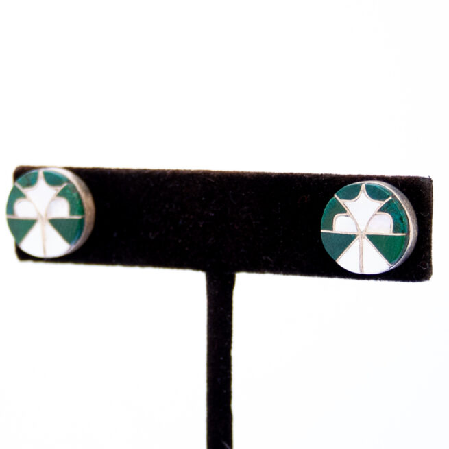 Zuni Malachite Pearl Inlay Stud Earrings - Image 3