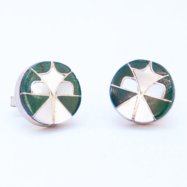 Zuni Malachite Pearl Inlay Stud Earrings - Image 4