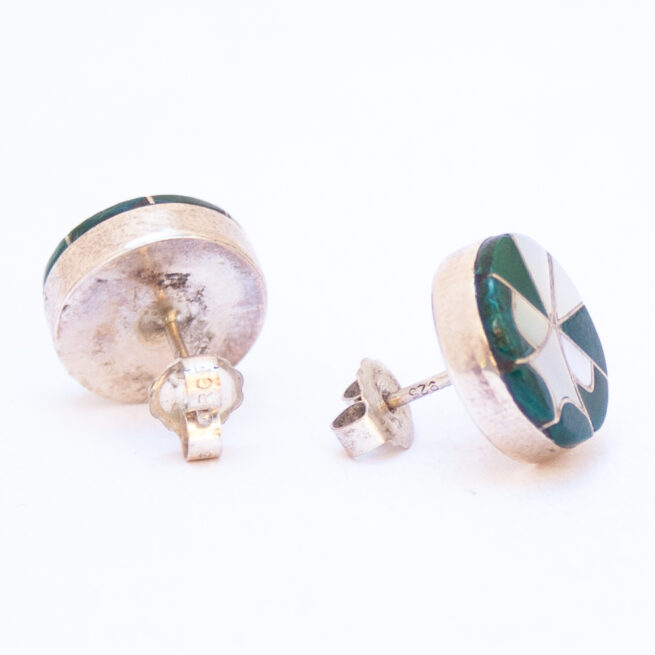 Zuni Malachite Pearl Inlay Stud Earrings