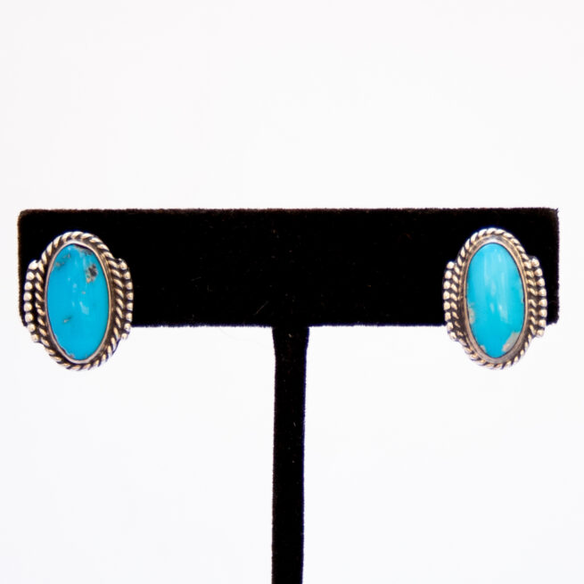 Zuni Medium Oval Turquoise Stud Earrings