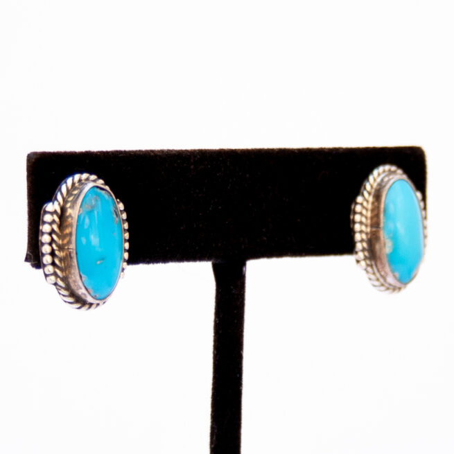 Zuni Medium Oval Turquoise Stud Earrings - Image 3