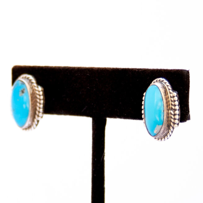 Zuni Medium Oval Turquoise Stud Earrings