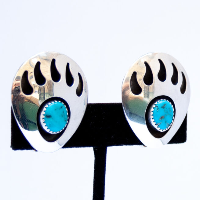 Large Turquoise Bear Paw Clip On Earrings - Image 2