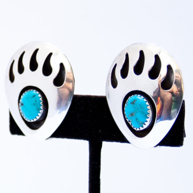 Large Turquoise Bear Paw Clip On Earrings - Image 3