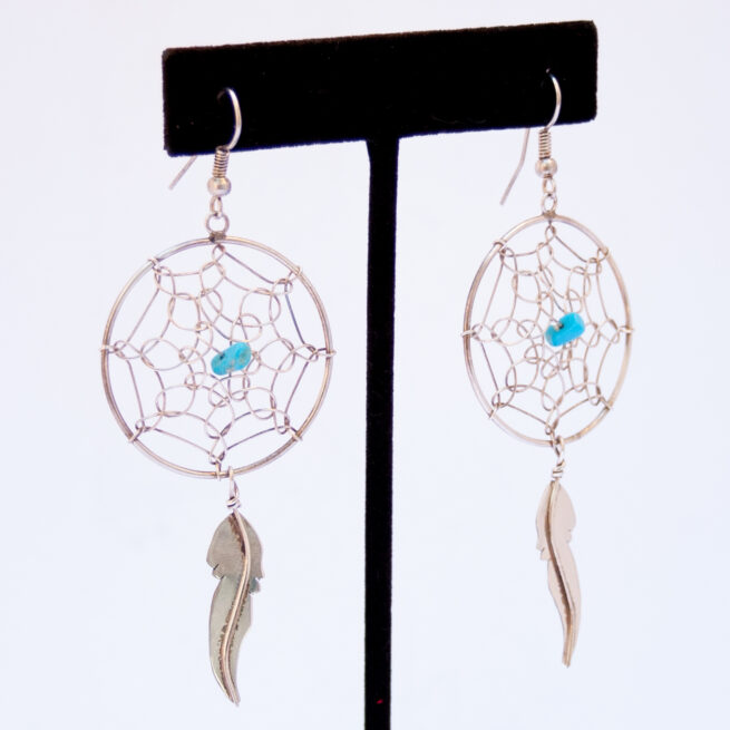 Large Turquoise Dream Catcher Drop Earrings - Image 2