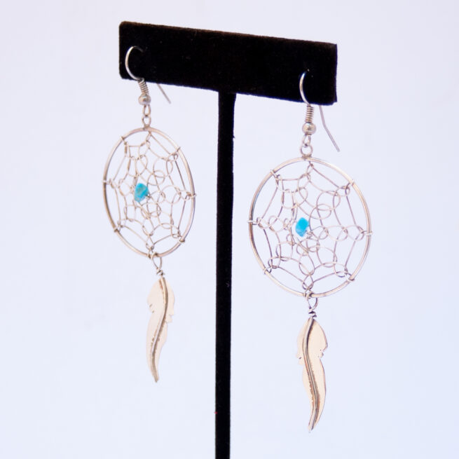 Large Turquoise Dream Catcher Drop Earrings - Image 3
