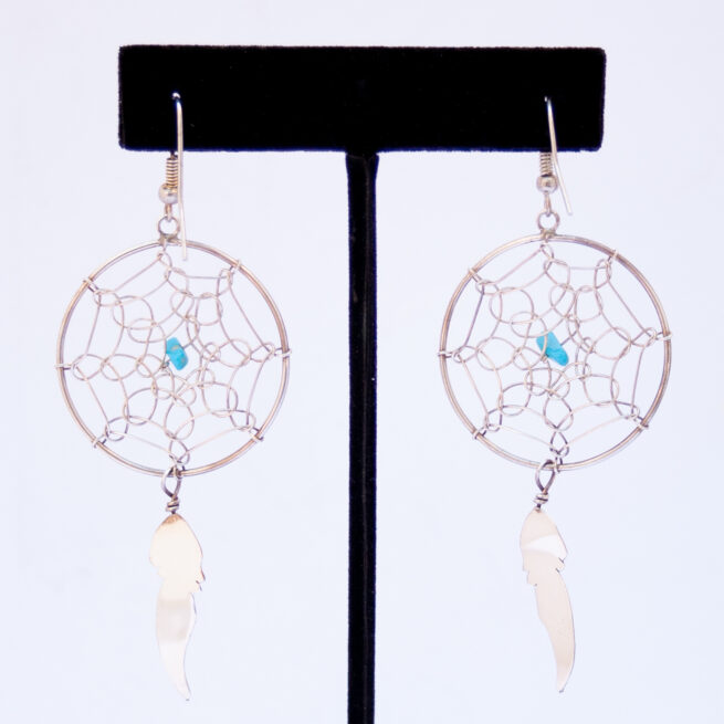 Large Turquoise Dream Catcher Drop Earrings