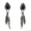 Boucles d'Oreilles Jais Plumes Argent