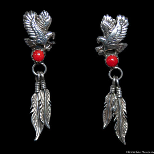 Boucles d'Oreilles Corail Aigle Argent