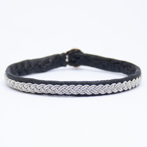 Black Leather Silver Pewter Sámi Bracelet