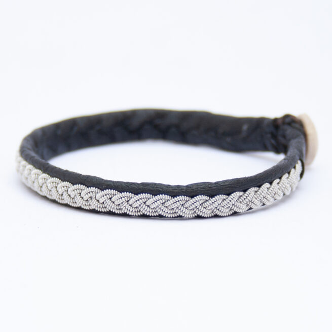 Black Leather Silver Pewter Sámi Bracelet - Image 3