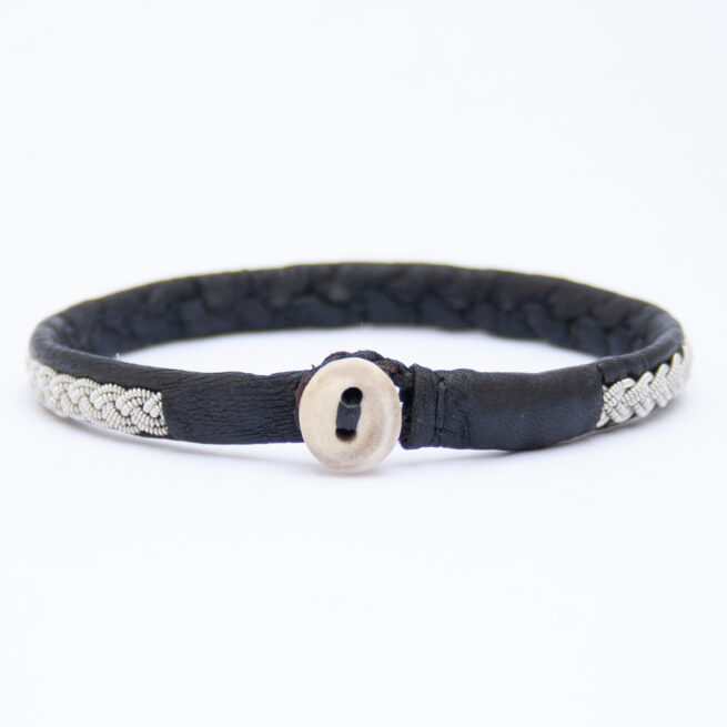 Black Leather Silver Pewter Sámi Bracelet - Image 4