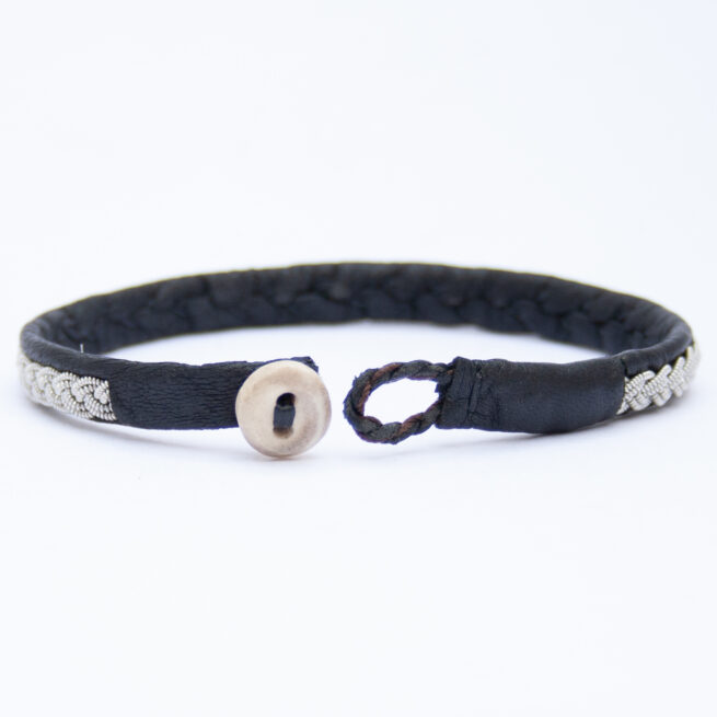 Black Leather Silver Pewter Sámi Bracelet - Image 5