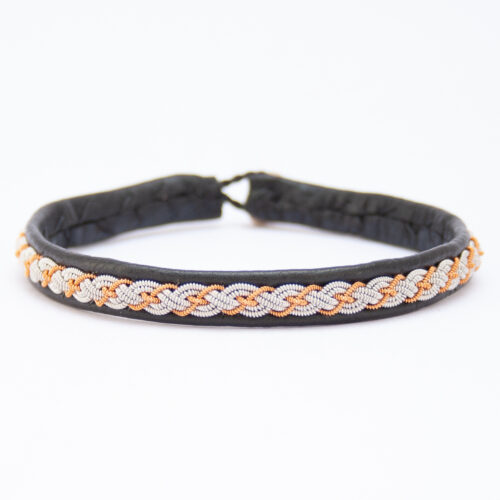 Black Leather Copper Silver Pewter Sámi Bracelet