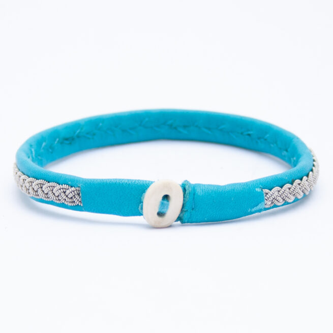 Blue Leather Silver Pewter Sámi Bracelet