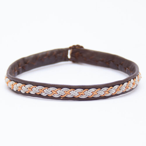 Brown Leather Copper Silver Pewter Sámi Bracelet
