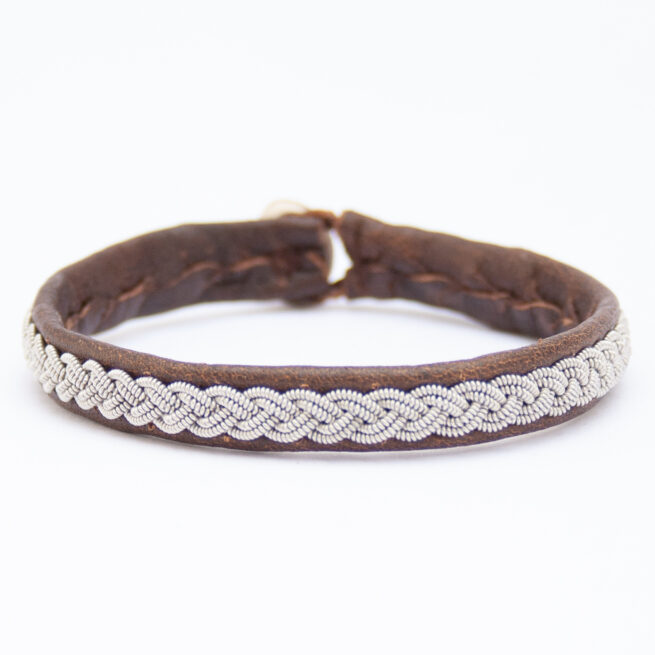 Brown Leather Silver Pewter Sámi Bracelet