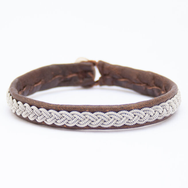 Bracelet Cuir Marron Argent Étain